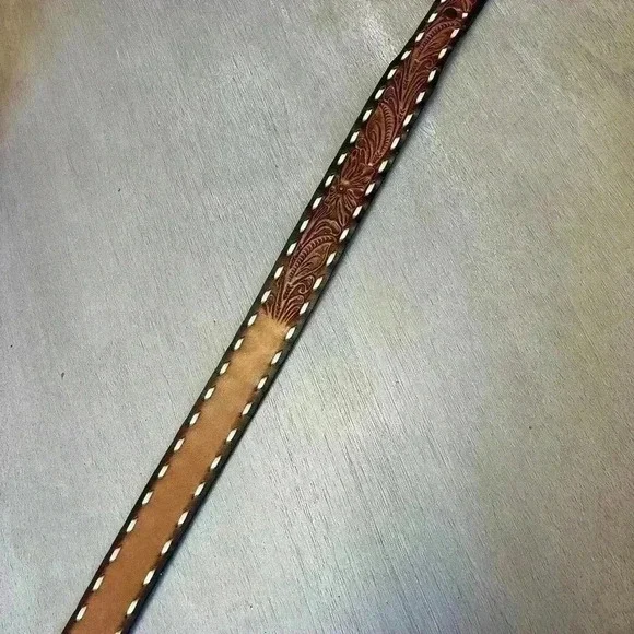 Western Tooled Leather Belt - Picture 2 of 6